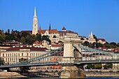 Hungary, Budapest, Castle District, skyline, Chain Bridge.