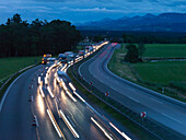 Traffic jam on a freeway, Irschenberg, Bavaria, Germany