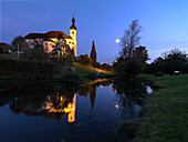 St. John Baptist Church and pond, Breitbrunn, Chiemgau, Bayern, Deutschland