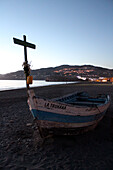 Fischerboot am Strand, Salobrena, Costa Tropical, Andalusien, Spanien
