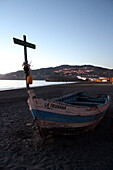 Fishing boat at beach, Salobrena, Costa Tropical, Andalusia, Spain