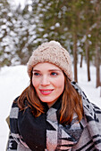 Smiling young woman, Spitzingsee, Upper Bavaria, Germany