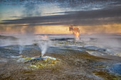 Geothermal hot springs, mud pots and fumaroles, Namaskard close to Lake Myvatn, Northern, Iceland.