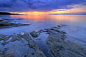 Long exposure shoreline scenic over Georgia Strait, north Nanaimo, Vancouver Island, British Columbia.