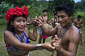 Music and dancing in the village of the Native Indian Embera Tribe, Embera Village, Panama. Panama Embera people Indian Village Indigenous Indio indios natives Native americans locals local Parque National Chagres. Embera Drua. Embera Drua is located on t