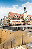 Old Town Hall at Market Square, S-Bahn station in foreground, Leipzig, Saxony, Germany