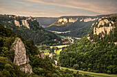 view into the Danube Valley towards castle Werenwag, Upper Danube Nature Park, Sigmaringen, Tuttlingen, Zollernalb, Biberach, Swabian Alb, Baden-Wuerttemberg, Germany