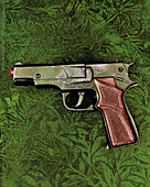 toy gun on a green background, Toy, Childhood