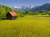 Meadow, hut, Haller Mauer, Ennstal, Styria, Austria