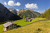 Huts at the Hahntennjoch, Tajaspitze, Hochgwas, Lechtaler Alps, Tyrol, Austria