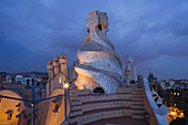 Casa Mila, La Pedrera, roof, stacks, Modernisme, modernism, Art Nouveau, architect Antonio Gaudi, UNESCO world heritage, Passeig de Gracia, city district Eixample, Barcelona, Catalunya, Catalonia, Spain, Europe