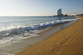 Platja de Barceloneta, Strand, Hotel W Barcelona, Barceloneta, Barcelona, Katalonien, Spanien, Europa