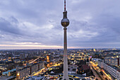 view at sunset over Berlin and Alex, Alexanderplatz, Berlin, Germany