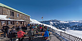 Winter in Flumserberg, Maschgenkamm , Tannenbodenalp, Ski Hut, Restaurant, Panorama,   Swiss Alps, St. Gallen, Switzerland