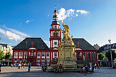 St. Sebastian church and old guild hall, market square, Mannheim, Baden-Wuerttemberg, Germany