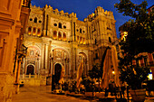 Facede of Malaga cathedral in the evening light, Malaga, Andalusia, Spain