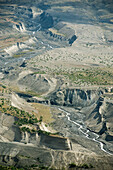 Erosion through ash deposits from eruption, Mount St Helens Volcanic National Monument, Washington