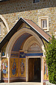 Entrance into the greek orthodox church of Kykko Monastery, Troodos mountains, Cyprus