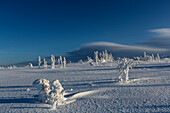 Snowy Tundra in front of the plateau of the Seven Giants Burmantovo, Sverdlovsk Oblast, Urals, Russia.