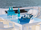 Set table with plates and cutlery, Mallorca, Balearic Islands, Spain