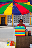 Colorful cold drinks stand outside Arco Iris Rainbow Temple, Trujillo, La Libertad, Peru