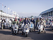 Mods on scooters, Goodwood Festival of Speed 2014, racing, car racing, classic car, Chichester, Sussex, United Kingdom, Great Britain