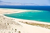 Sand dunes and beach, Playas de Sotavento de Jandia, Risco del Paso, Fuerteventura, Canary Islands, Spain