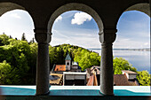 View from Seeburg castle to Lake Starnberg in may, Upper Bavaria, Germany