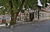 Timber-framed houses at Tecklenburg market , Muensterland , Tecklenburgerland , North Rhine-Westphalia , Germany , Europe