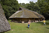 Reconstructed farmhouse of Saxons , Greven - Pentrup , Muensterland , North Rhine-Westphalia , Germany , Europe