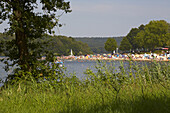 Beach at lake Halterner Stausee near Haltern am See , Muensterland , North Rhine-Westphalia , Germany , Europe