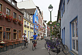 Kreuzstraße with students' pub Blaue Haus , Muenster , Muensterland , North Rhine-Westphalia , Germany , Europe