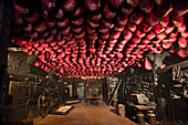 Traditional smoked ham, smoking cottage, Harmsdorf, Baltic Coast, Schleswig-Holstein, Germany