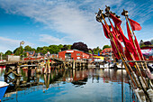 Harbour with wooden bridge, Eckernfoerde, Baltic Coast, Rendsburg-Eckernfoerde, Schleswig-Holstein, Germany