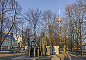 Statues of Karl Marx and Friedrich Engels, Alex TV Tower, Berlin Mitte, Berlin, Germany