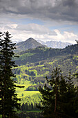 View to Kaiser range from Samerberg, Chiemgau, Upper Bavaria, Bavaria, Germany