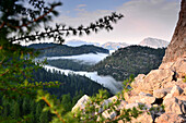 View over lake Funtensee to Hagen range, Berchtesgaden, Upper Bavaria, Bavaria, Germany