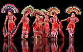 Dancers in a show wearing colourful costumes, culture, entertainment, Villa Escudero, Manila, Luzon, Philippines, Asia