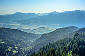 View to valley of Iller and Allgaeu Alps, from Besler, valley of Balderschwang, Allgaeu Alps, Allgaeu, Svabia, Bavaria, Germany