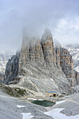 Vajolettürme mit Gartlhütte, Rosengartengruppe, UNESCO Weltnaturerbe Dolomiten, Dolomiten, Trentino, Italien