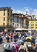 Jaguar, XK 120 OTS, View of the starting grid, Mille Miglia 2014, 1000 Miglia, Oldtimer, motor race, rallye, Piazza della Vittoria, Brescia, Lombardy, Italy