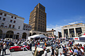 View of the starting grid, Mille Miglia 2014, 1000 Miglia, Oldtimer, motor race, rallye, Piazza della Vittoria, Brescia, Lombardy, Italy