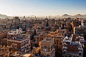 Aerial view of Sanaa skyline at sunrise, Yemen, Sanaa, Sanaa, Yemen