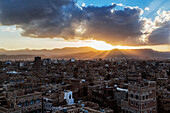 View of Sanaa skyline at sunset, Yemen, Sanaa, Sanaa, Yemen