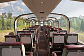 Windows of tour bus in rural landscape, Anchorage, Alaska- Denali National Park, USA