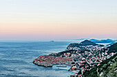 Aerial view of coastal city on hillside, Dubrovnik, Dubrovnik-Neretva, Croatia, Dubrovnik, Dubrovnik-Neretva, Croatia