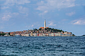 Tower and coastal village on ocean, Rovinj, Istria, Croatia, Rovinj, Istria, Croatia