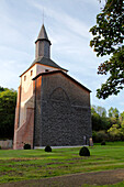 France, Aquitaine Landes (40), Mimizan, porch of Sainte Marie prieural church (Unesco world heritage)