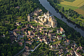 France, Dordogne (24) Castelnaud-la-Chapelle town labeled the most beautiful villages of France, (aerial view)