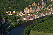 France, Dordogne (24) Vitrac town labeled the most beautiful villages of France, (aerial view)
